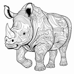 a java rhino with amidst vibrant patterns inside of it no color no shading medium line coloring book