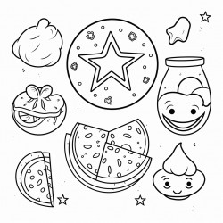 different food items spaced out