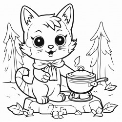 a cat in the forest cooking