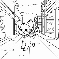 a cat strutting through the mall