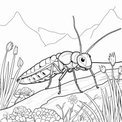earwig with long forceps tail in a garden with sky background