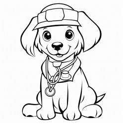 generate a golden retriever sitting with a stethoscope and a nurses hat