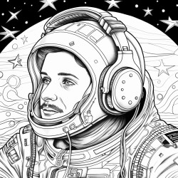 adult astronaut listening to music