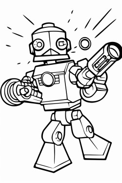 a animated robot shooting a lazer