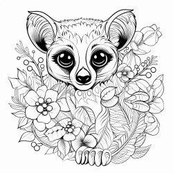 a java slow loris with amidst vibrant patterns inside of it no color no shading medium line coloring book