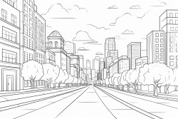 looking across the street at a city with big buildings