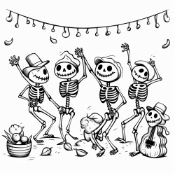 skeletons dancing at a halloween party