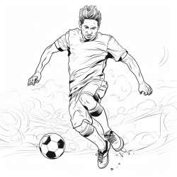 Un joueur de foot qui court et qui tire du pied droit Le ballon est devant lui Le pied droit est repli vers larrire Les bras sont carts