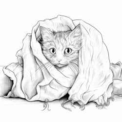 a scruffy stray cat trying to get out of a burlap sack