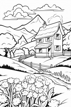 switzerland landscape with a quaint stone house surrounded by flowers and a cypress tree foxes in lavender fields