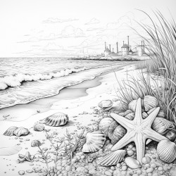 ocean calm  a beach scene with gentle waves and seashells on the shore