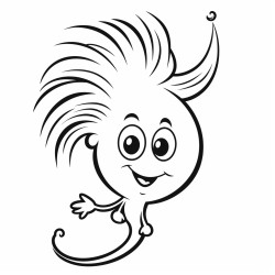a playful comet with a long curly tail winking at the viewer