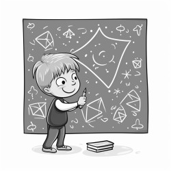a student drawing shapes with chalk on a blackboard