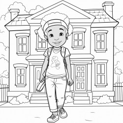 a african american little girl with a long jean skirt standing on a building