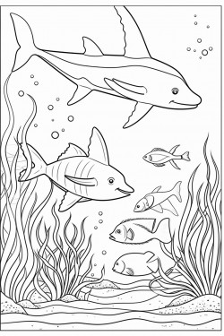 ocean animals with sea grass and fish