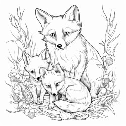 a wild fox with its babies