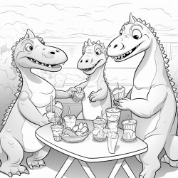 dinosaurs and llamas eating hot dogs