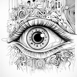 create a coloring page with the word objective turned into a create with the letter o in objective turned into an eye