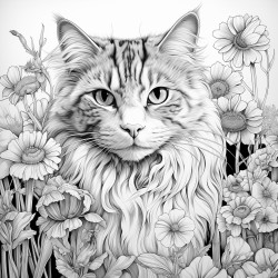 cat in field of sunflowers