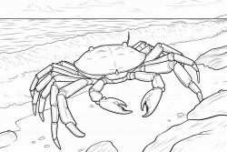 a crab scuttling across the beach with its claws raised