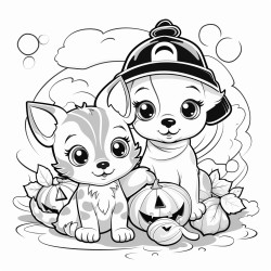coloring page baby animals puppies  and kitten halloween cute