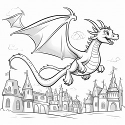 kids dragon coloring in with dragons of different sizes flying in and around a large city c