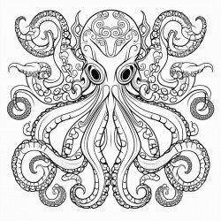 line work coloring book octopus mandala black and white thick lines vector file