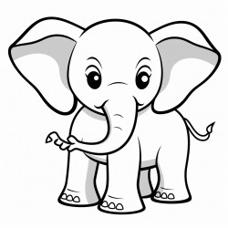 simple and cute elephant outline drawing with thin bold lines