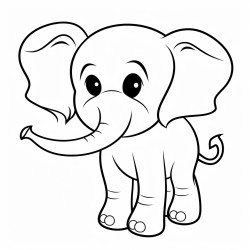 a simple single baby elephant with fine outlines and minimal shading in line art style
