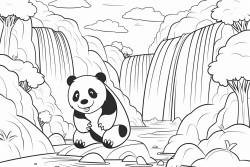 a beautiful waterfall with a panda on it
