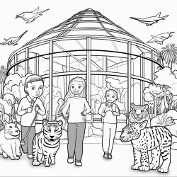 a zoo with children and adults