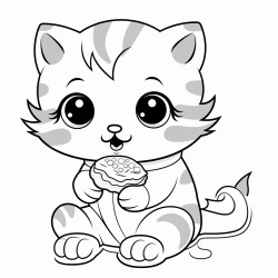 coloring page for childrena kitten eating a rainbow cookie