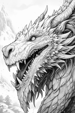 an ice dragon breathing out ice with a snowy background