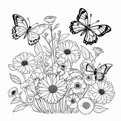 flower garden with butterflies bees and a variety of flowers