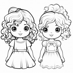 doodles of 2 little girls one with straight hair other with curly hair