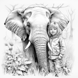 kid and elephant hugging
