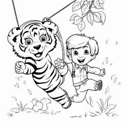 a man swinging on a strawberry vine while being chased by a tiger