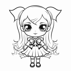 halloween themed coloring page with a cute vampire with a bow
