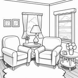 cartoon village house  living room outline