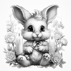cute bunny holding a candle candleberry with spring scent so spring backround flowers sun