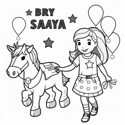 a coloring page that says happy 4th birthday skylar in the middle with unicorns