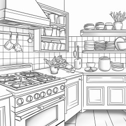 kitchen with tiles wall with utensils