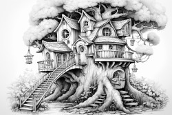 a whimsical tree house with simple details