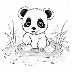 baby panda playing in water