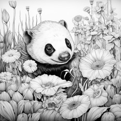 panda turtle and duck in a garden