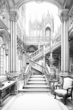 art neuveau style library interrior