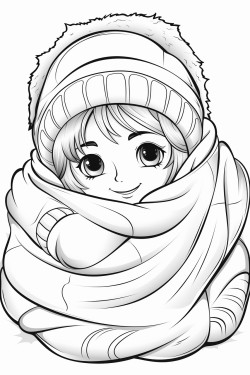 a cute snuggled with a blanket   coloring bookvector white background black and white black drawing