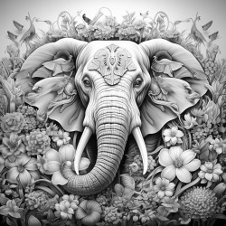 elephant with flower mandalas pattern inside nature art coloring page no grey scale