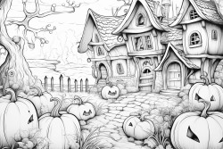 fairy tale hause in the back ground surrounded by pumpkins and wineyeard