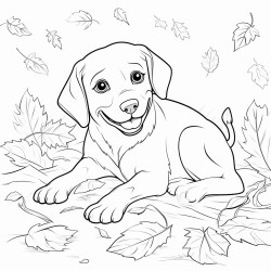 a labrador retriever playing in a pile of leaves